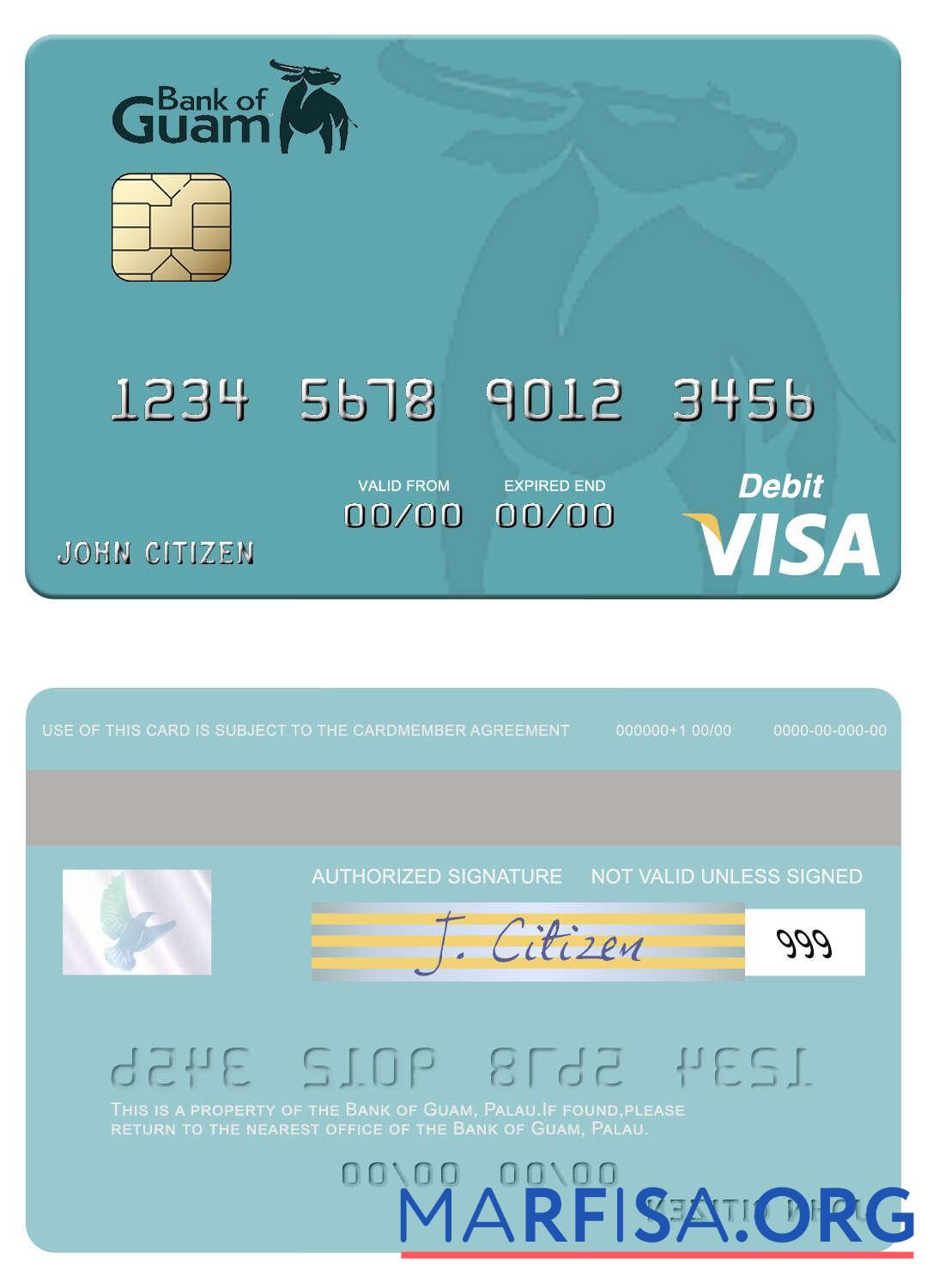 Realistic Palau Bank of Guam visa debit card example